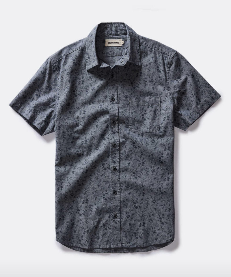 The Short Sleeve California in Blue Chambray Botanical