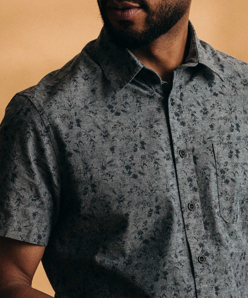 The Short Sleeve California in Blue Chambray Botanical