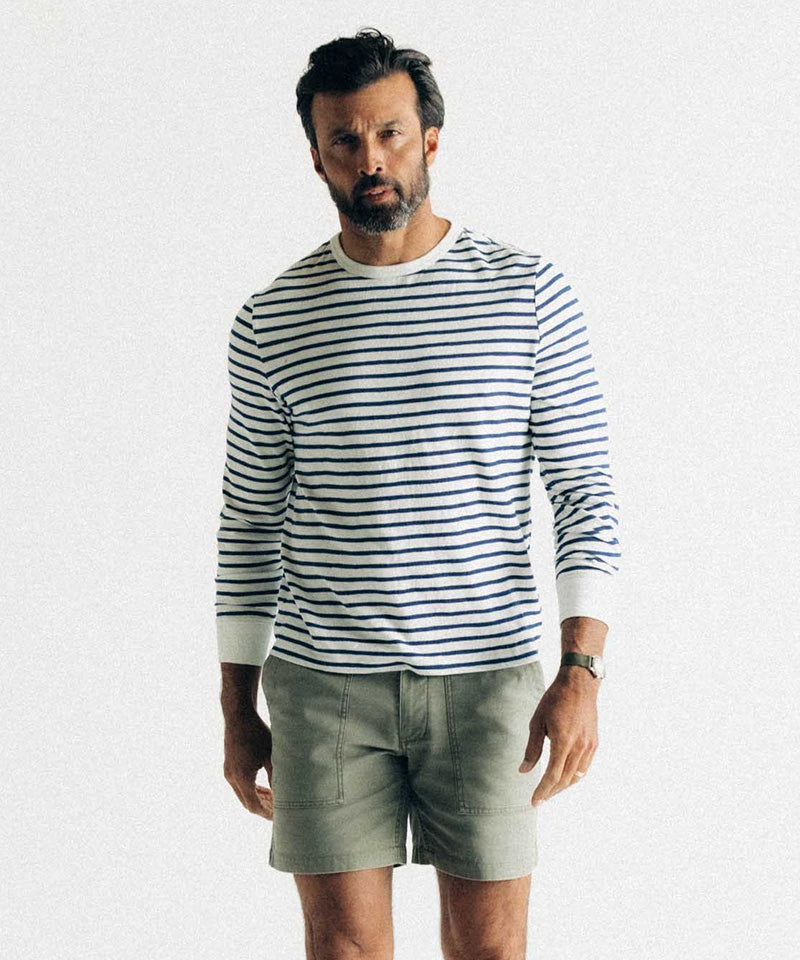 The Organic Cotton Long Sleeve Tee in Indigo Stripe