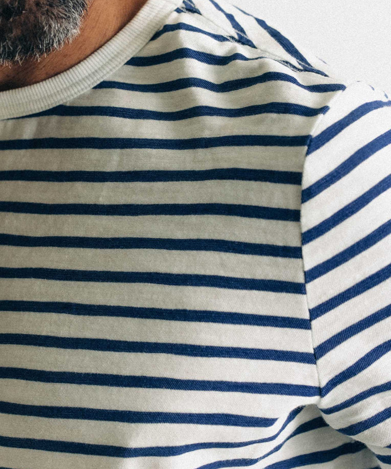 The Organic Cotton Long Sleeve Tee in Indigo Stripe