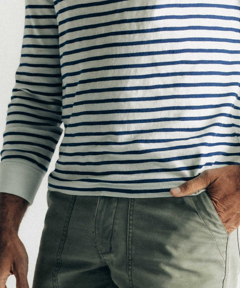 The Organic Cotton Long Sleeve Tee in Indigo Stripe