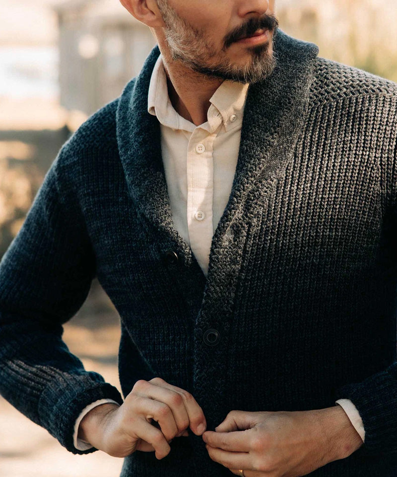 The Mariner Shawl Cardigan in Ink Slub