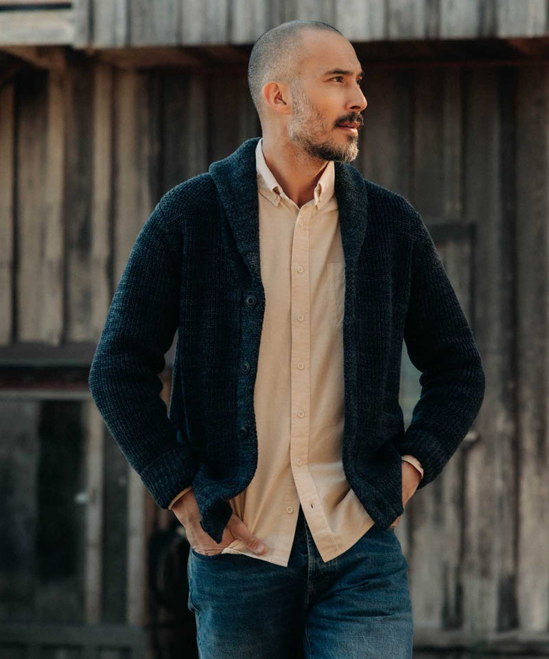 The Mariner Shawl Cardigan in Ink Slub