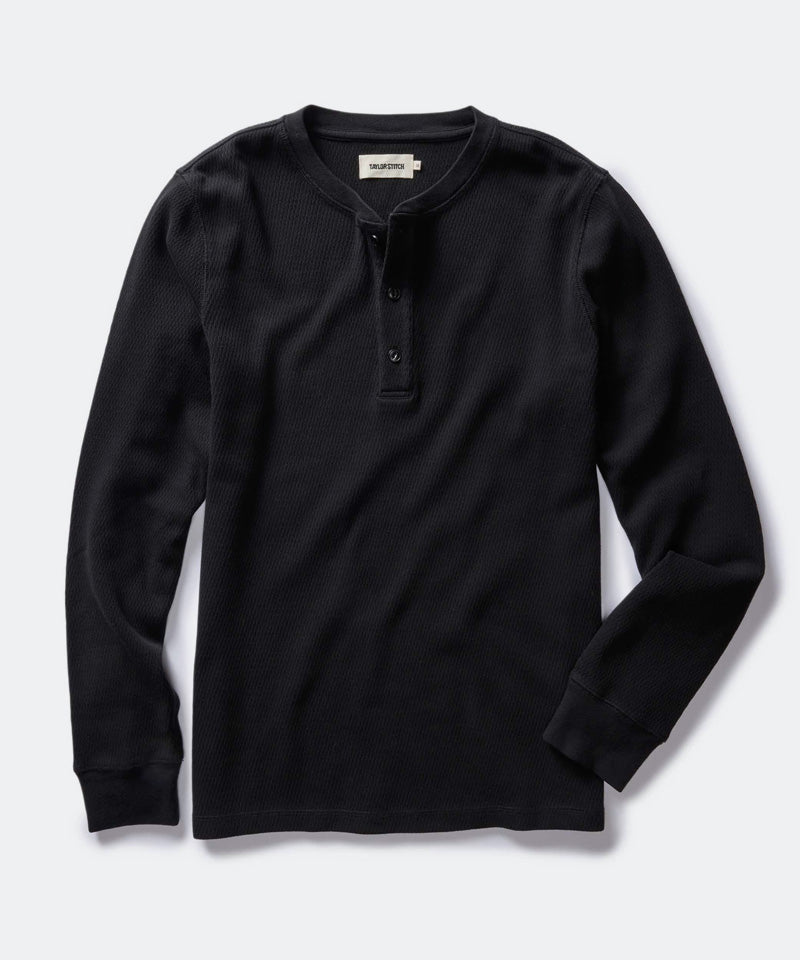 The Organic Cotton Waffle Henley in Faded Black