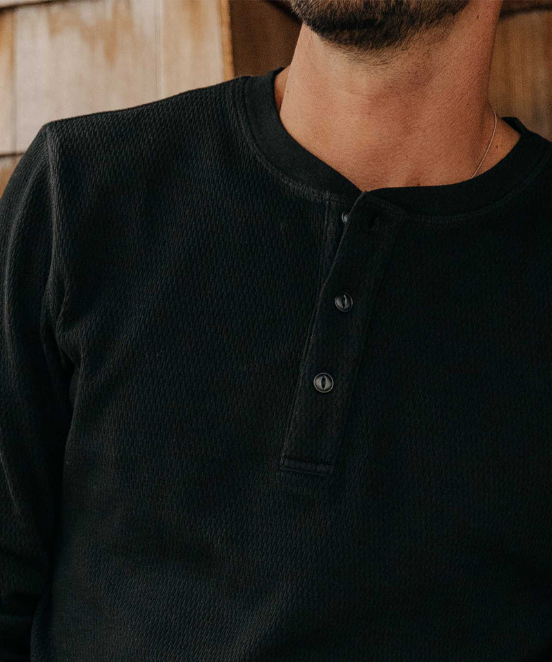 The Organic Cotton Waffle Henley in Faded Black