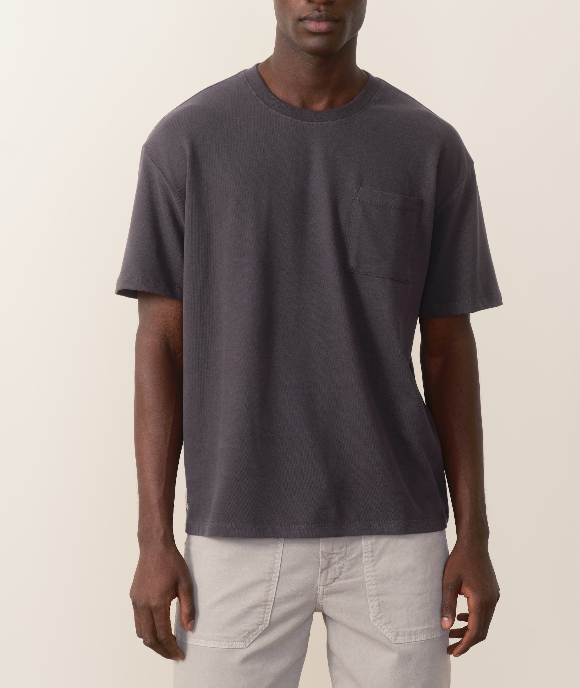 Boxy Sueded Tee in Asphalt