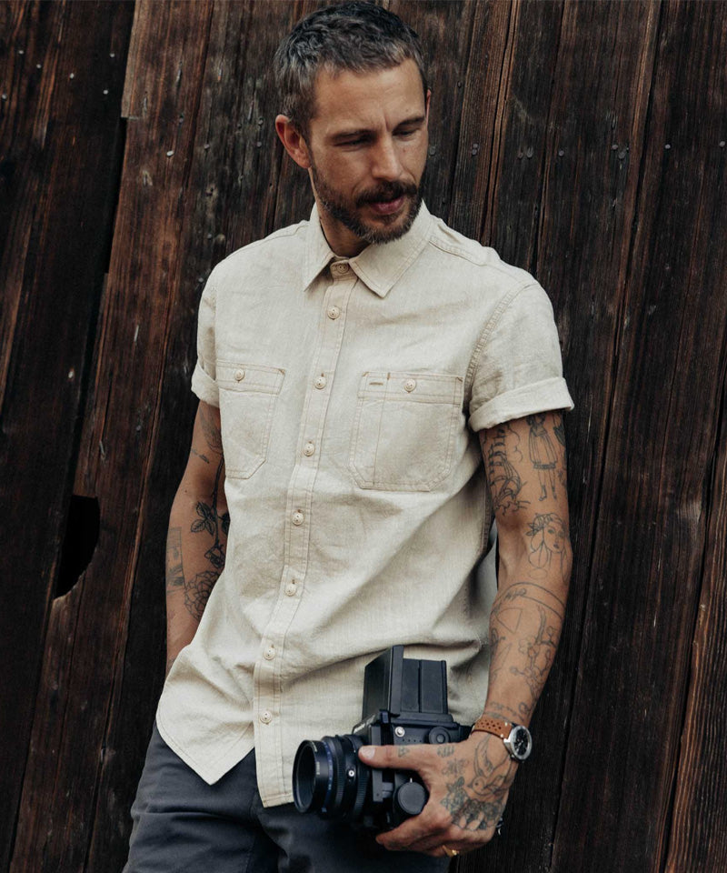 The Short Sleeve Utility Shirt in Natural Selvedge Chambray