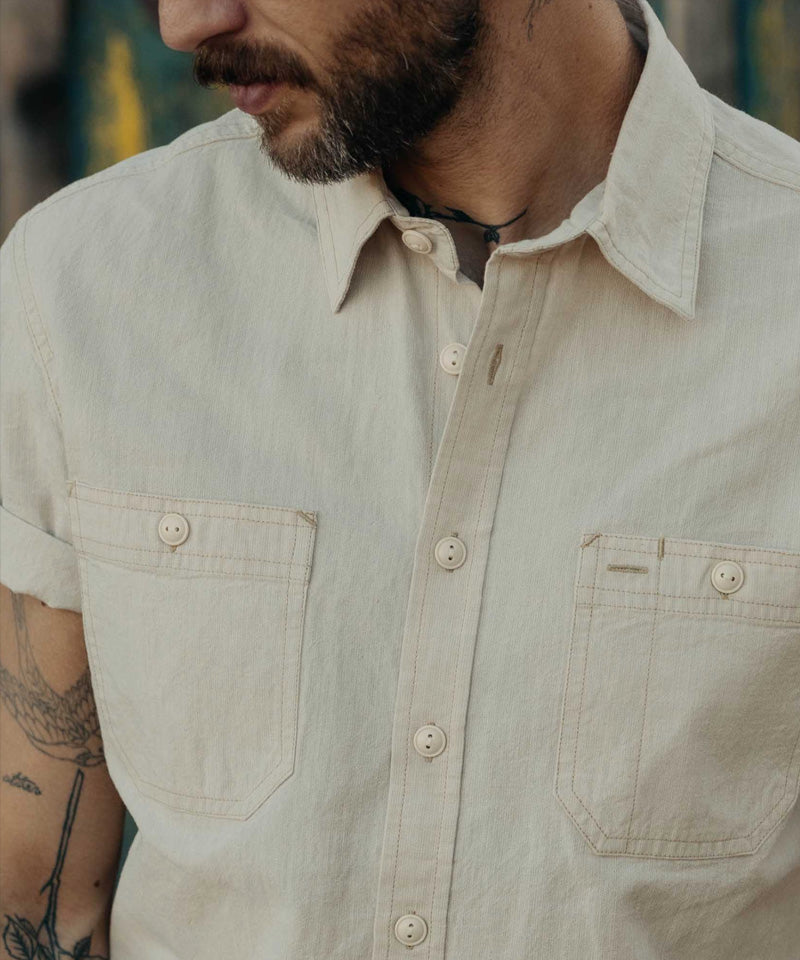 The Short Sleeve Utility Shirt in Natural Selvedge Chambray