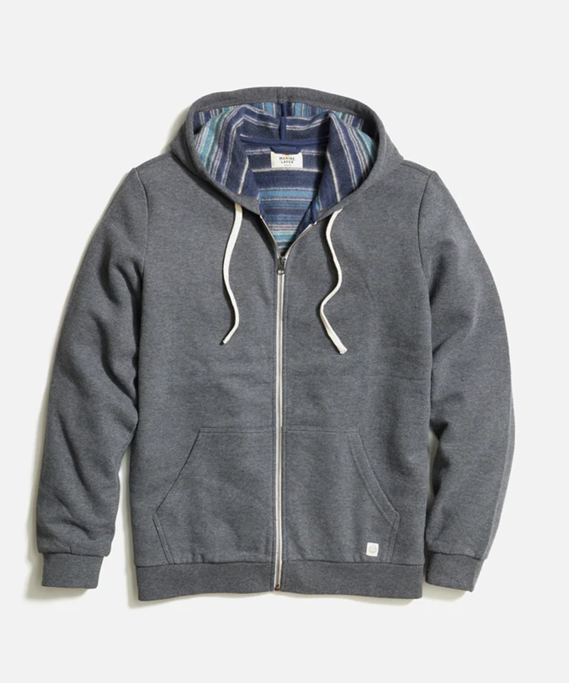 Fleece Stripe Full-Zip in Dark Heather Grey