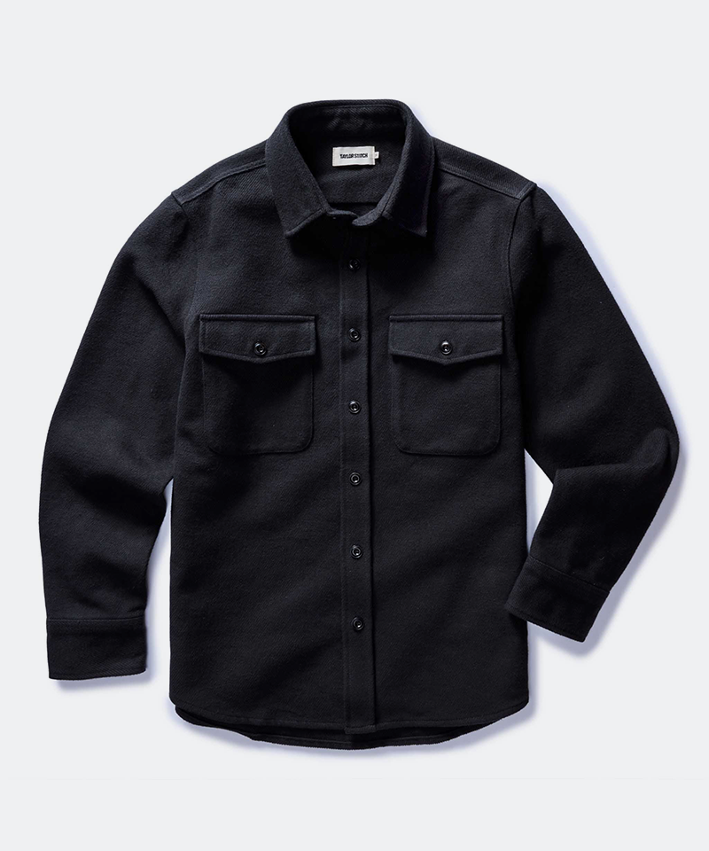 The Maritime Shirt Jacket in Faded Black Moleskin Twill