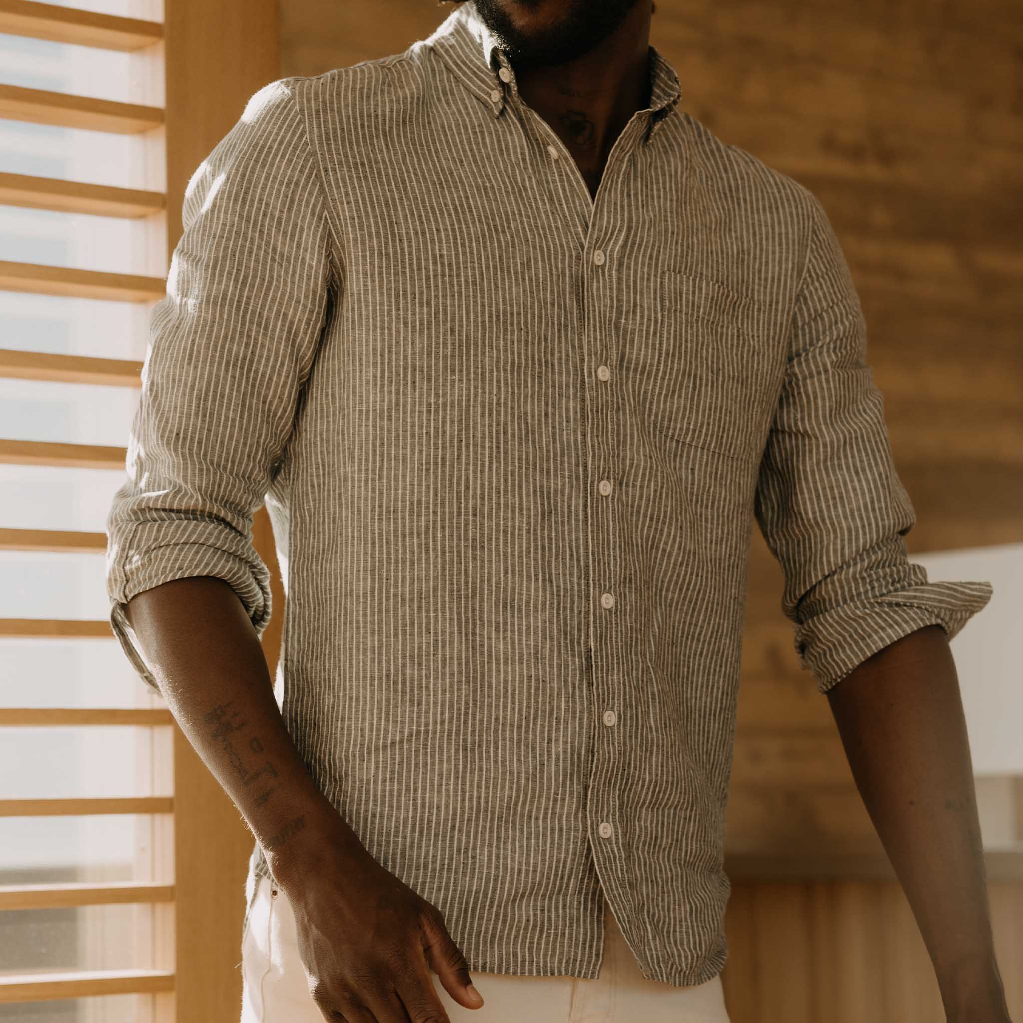 The Jack Oxford in Cilantro Stripe Linen