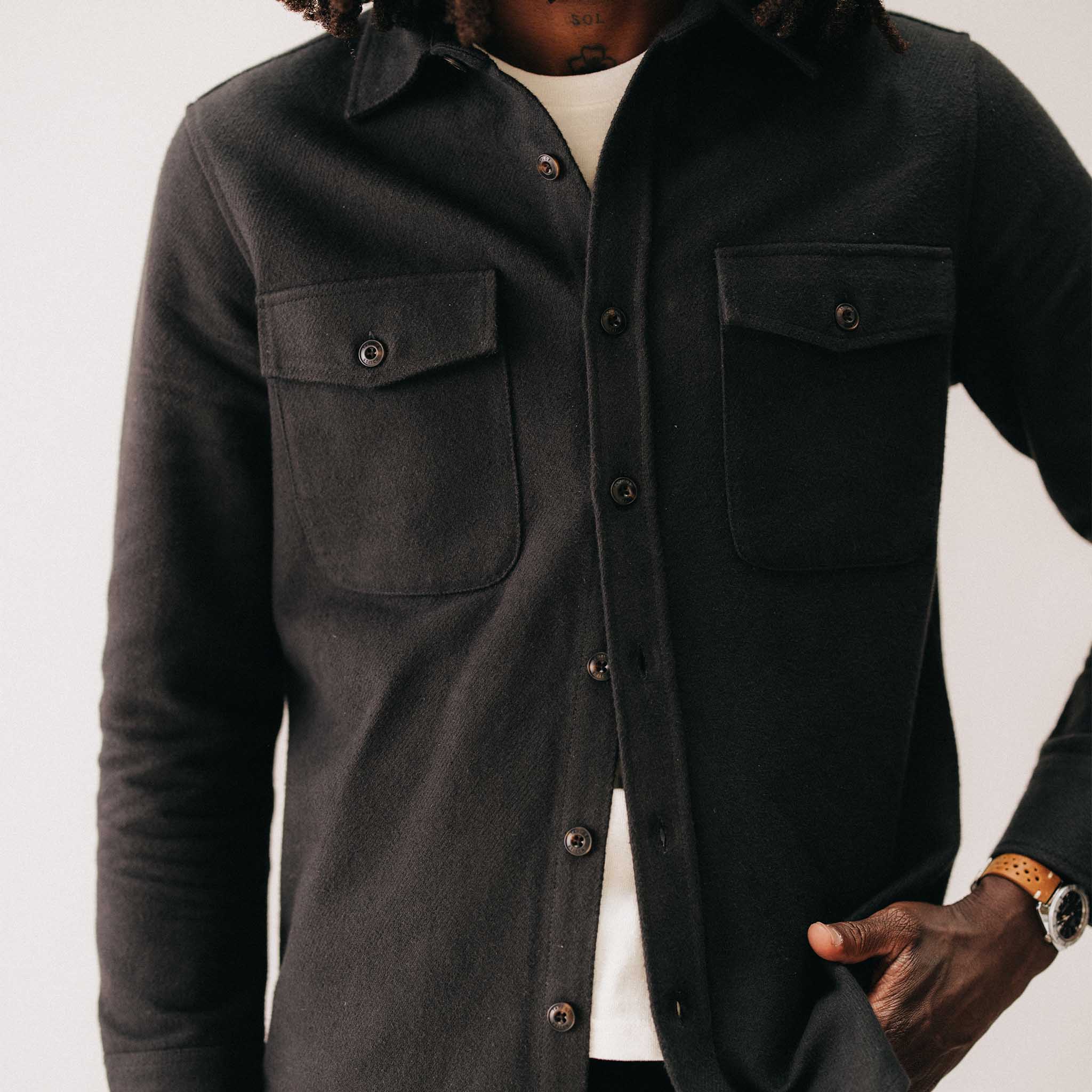 The Maritime Shirt Jacket in Faded Black Moleskin Twill