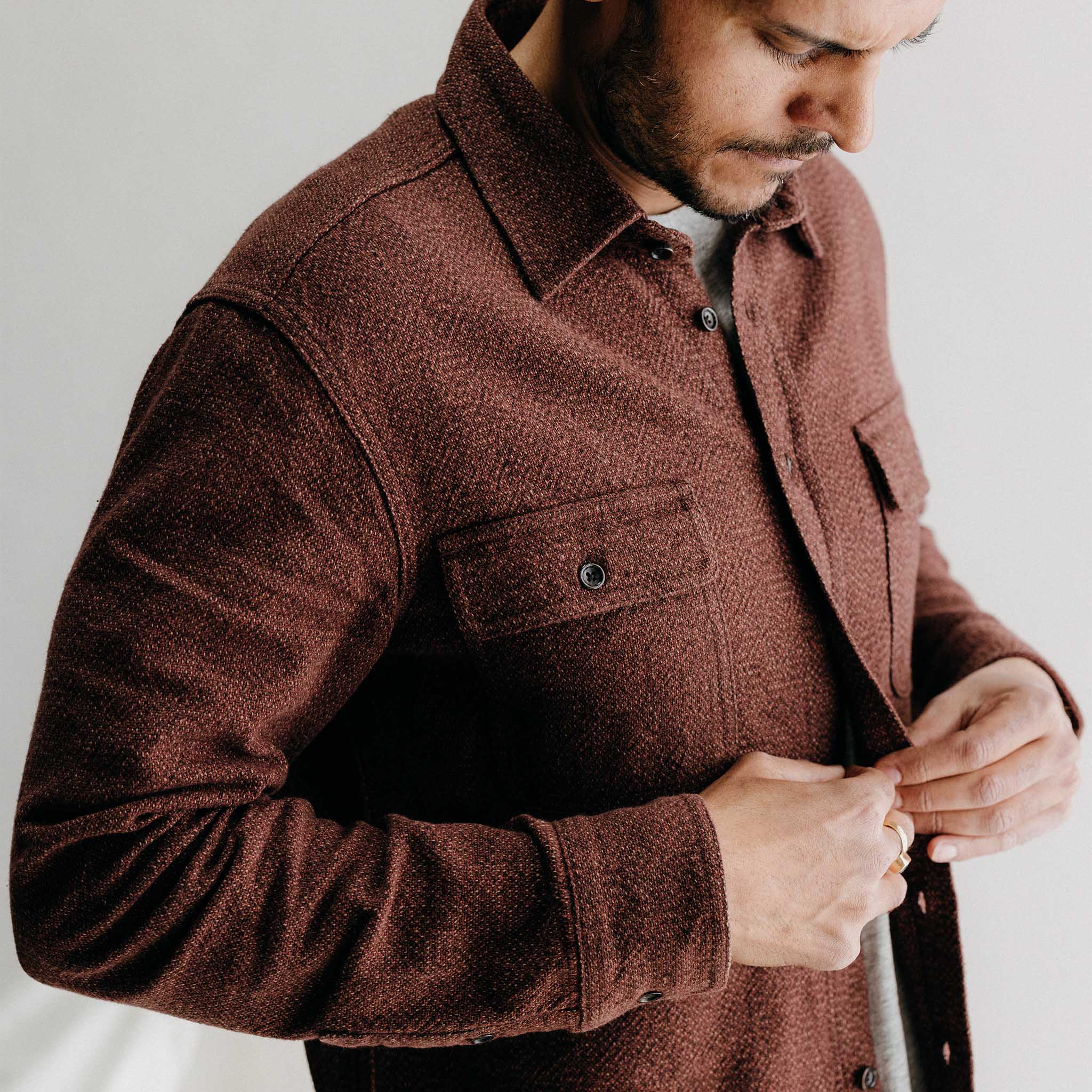 The Ledge Shirt in Burgundy Linen Tweed