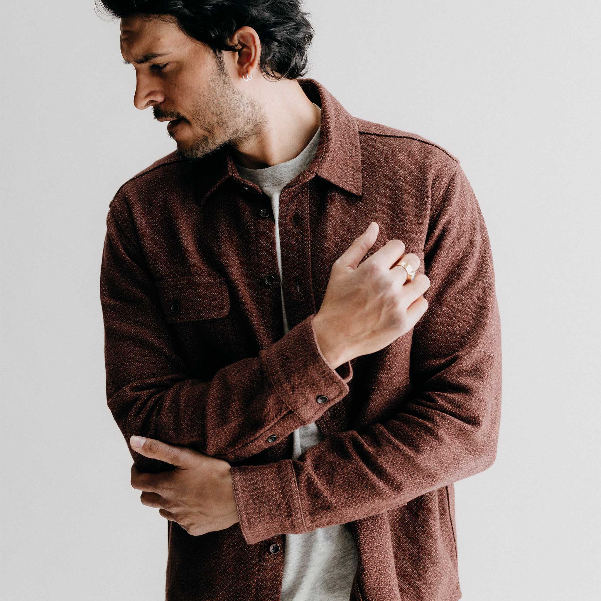 The Ledge Shirt in Burgundy Linen Tweed