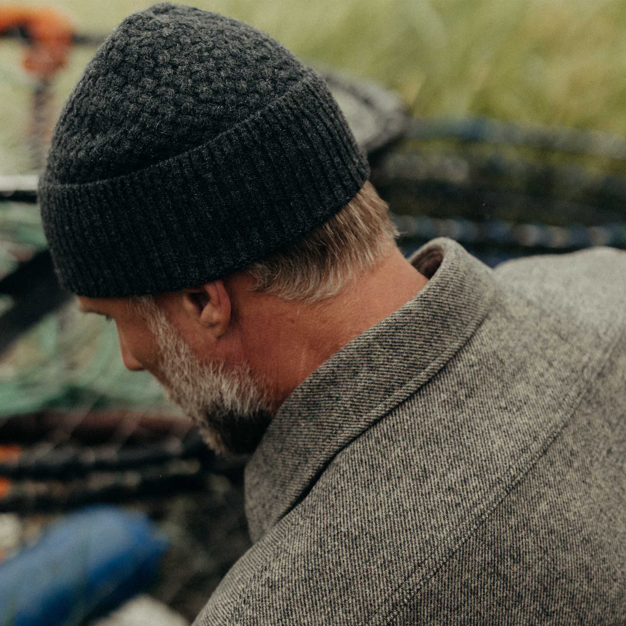 The Textured Knit Beanie in Heather Coal Merino