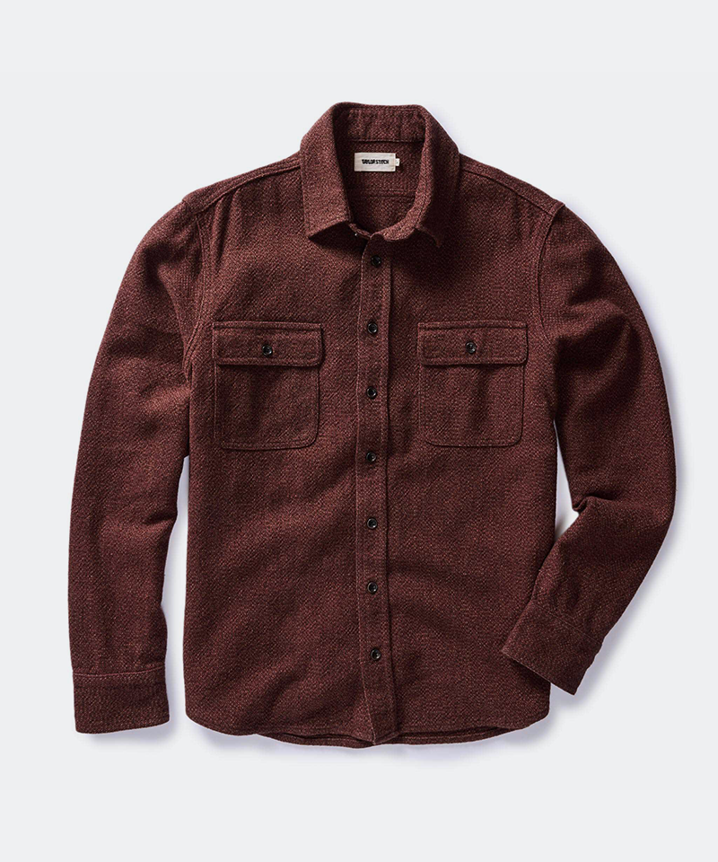 The Ledge Shirt in Burgundy Linen Tweed